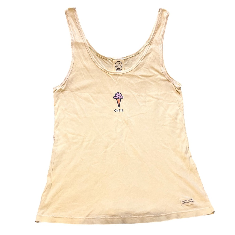 Life is Good Tank Top Womens Extra Large Yellow Chill‎ Ice Cream Cone Summertime